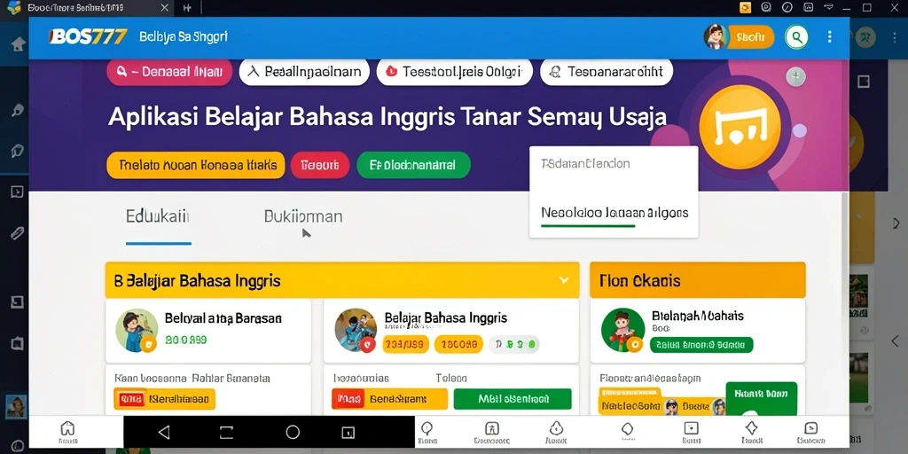 Antarmuka aplikasi BOS777 yang ramah pengguna untuk belajar bahasa Inggris.
