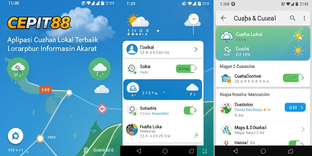 Tampilan antarmuka aplikasi Cuaca Lokal CEPAT88 yang menarik dan informatif.