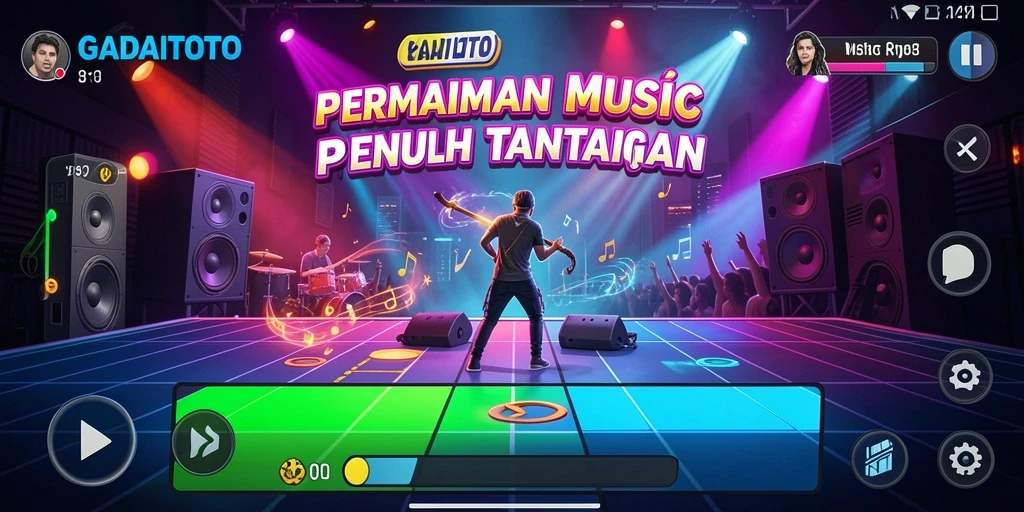Tampilan antarmuka GADAITOTO yang menarik dan interaktif saat bermain Musik Rhythm.