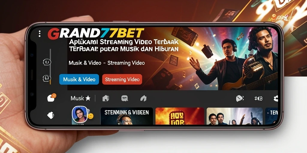 Antarmuka pengguna aplikasi GRAND77BET yang menarik untuk streaming video.