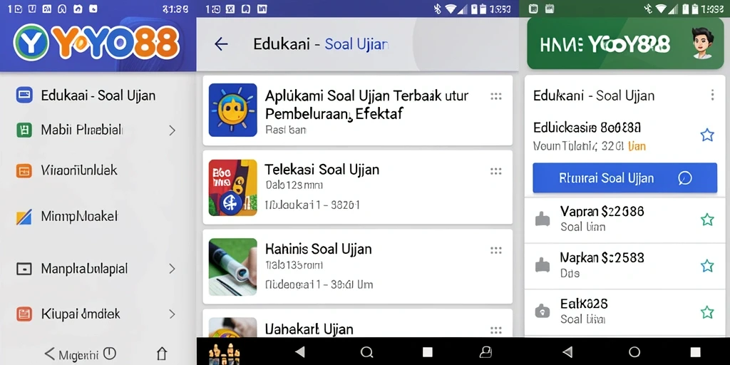 Antarmuka aplikasi YOYO88 yang mendukung pembelajaran soal ujian.
